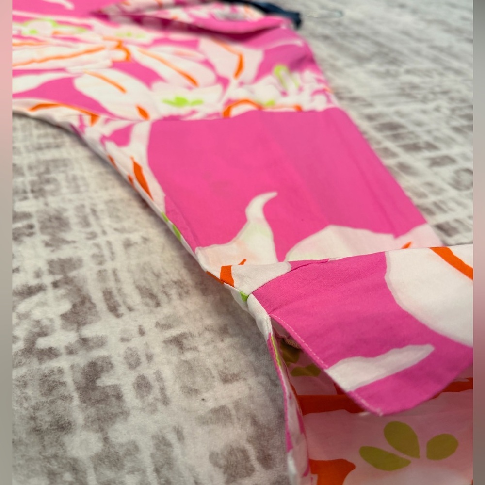 Natori Pink Floral Cotton Blouse | Tropical Print Relaxed Top Size M - Picture 10 of 12